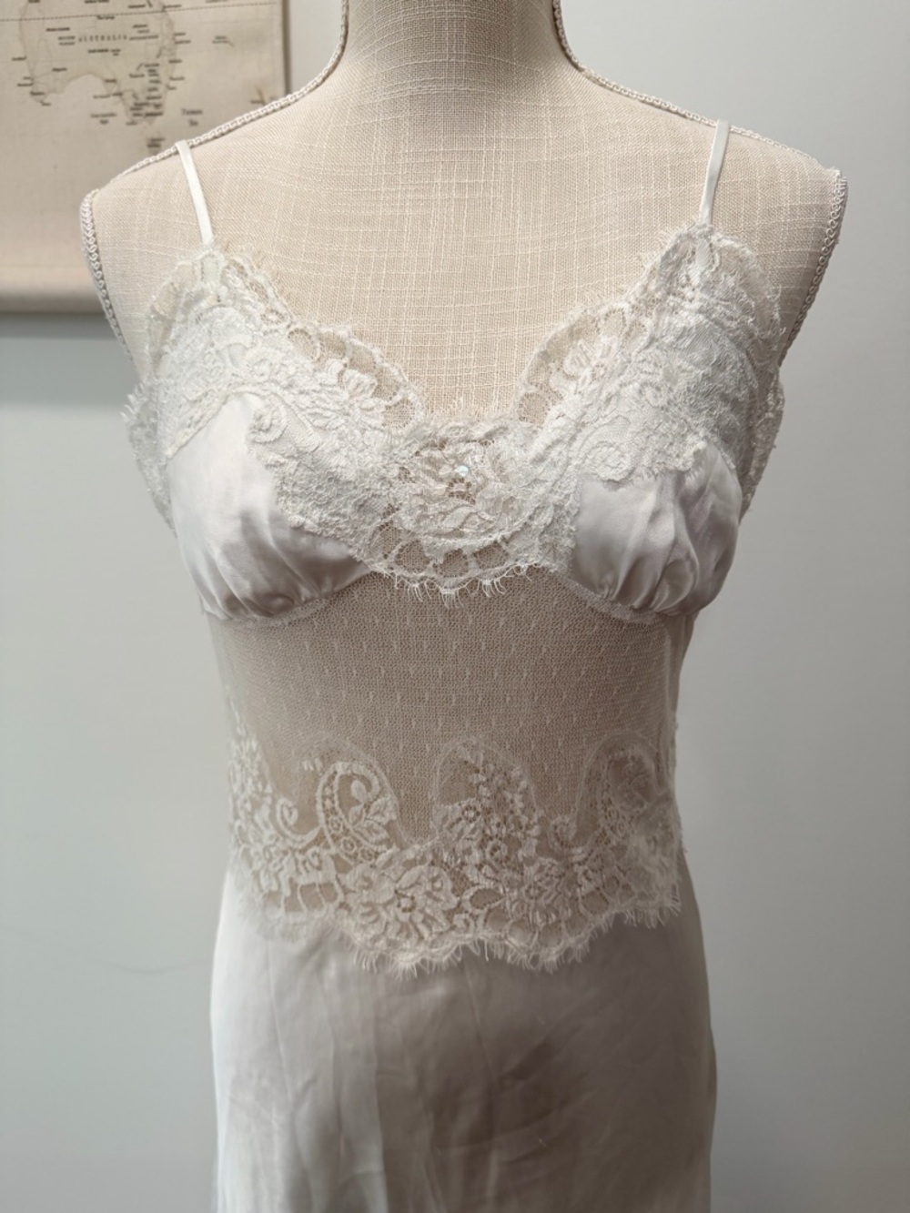 Victorias Secret White Slip Dress Nightgown Satin Long Lace Bridal Lingerie XS